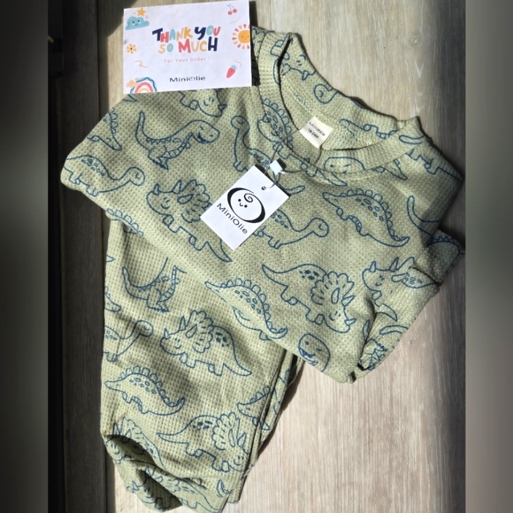 MiniOlie Dinosaur Print Baby Outfit